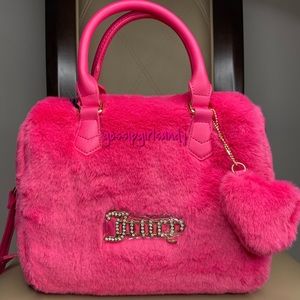 Juicy Couture Hot Pink Fluffy Faux Fur Satchel Crossbody Bag